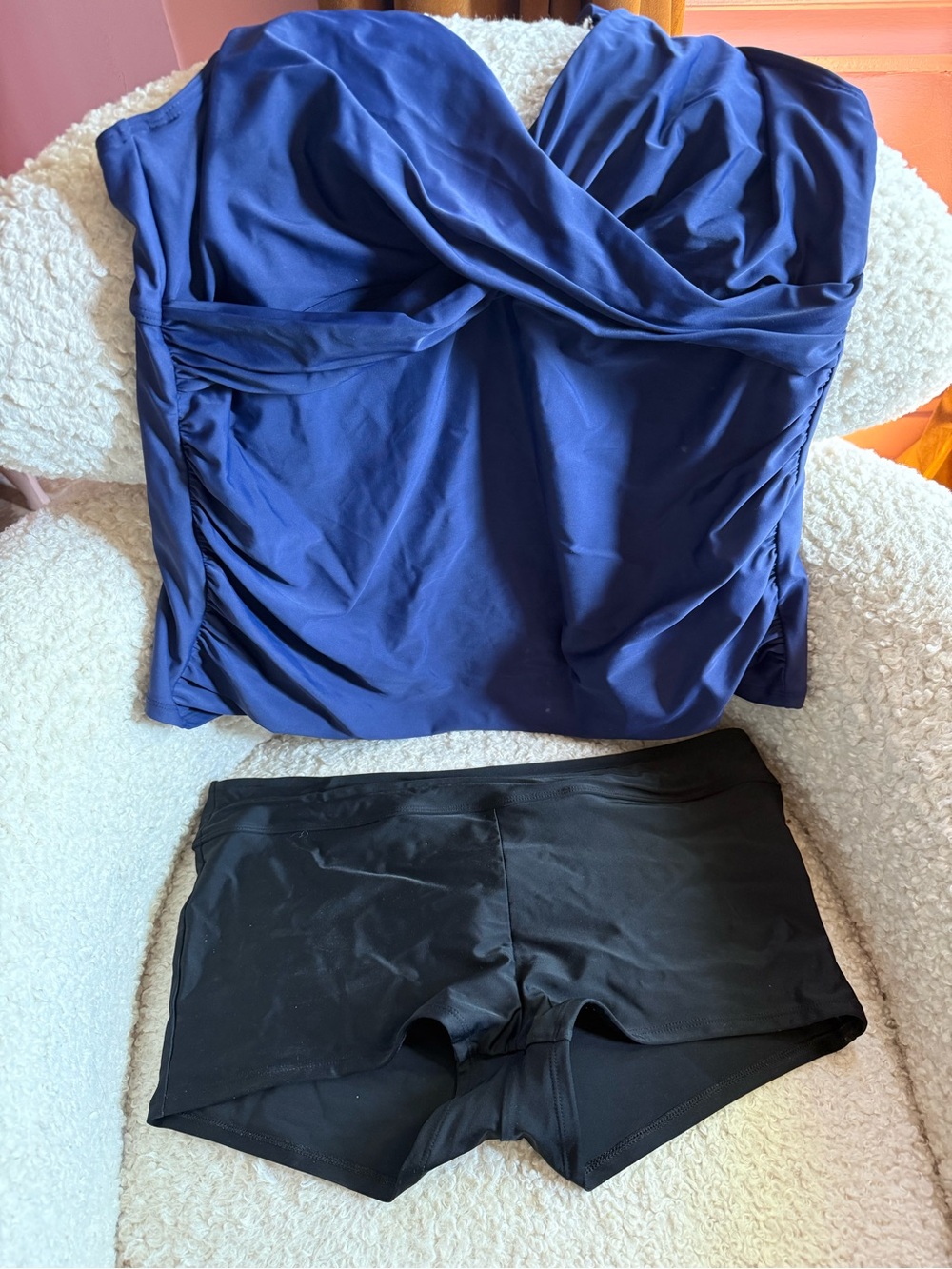 Navy Blue Halter Swim Top with Black Swim Shorts
